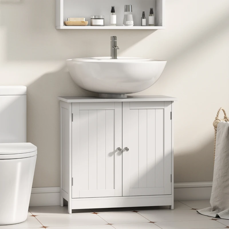 HOMCOM Under Sink Bathroom Cabinet with 2 Doors and Shelf, Pedestal Sink Bathroom Vanity Furniture, White