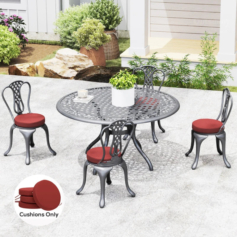 Outsunny Patio Chair Cushions Set of 4 Round Seat Cushions for Dining Bistro Chairs Machine Washable, 15" x 15" x 3", Wine Red