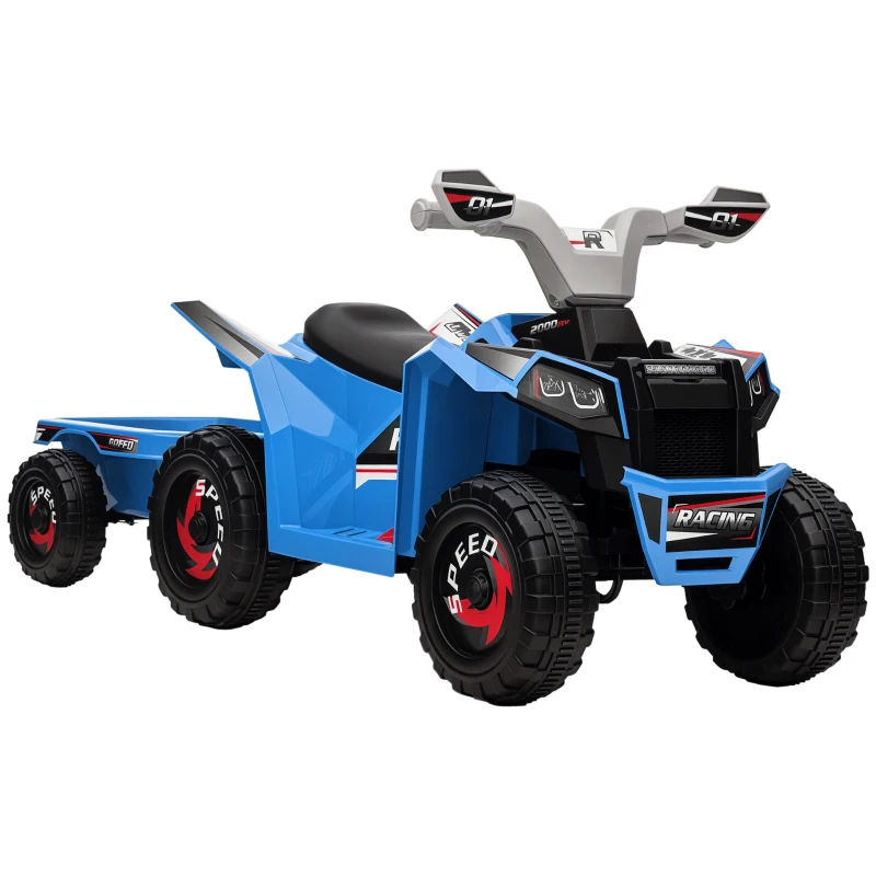 Aosom 6V Kids ATV Quad, Battery Powered Electric Vehicle for Kids with Back Trailer, Wear-resistant Wheels, for Boys and Girls - Blue