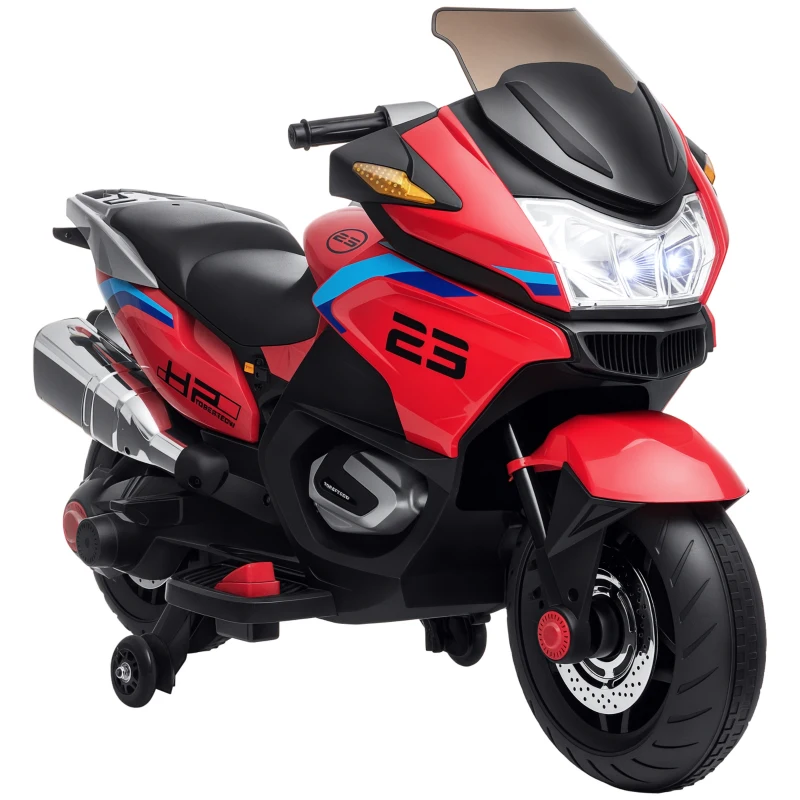 Aosom 12V Kids Electric Motorcycle with Training Wheels, Battery Power Ride on Motorbike, High-Traction at 3.7 Mph Top Speed, with Light Music, Red