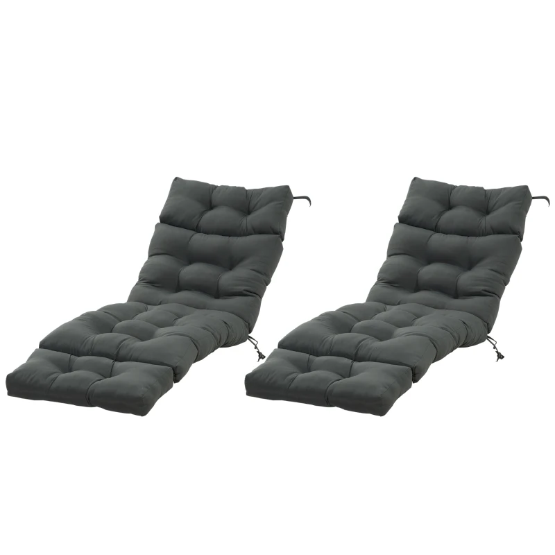 Outsunny Set of 2 Outdoor Chaise Lounge Cushions, 72" x 22" Patio Lounge Chair Cushions with Ties for Outdoor, Indoor, Dark Grey