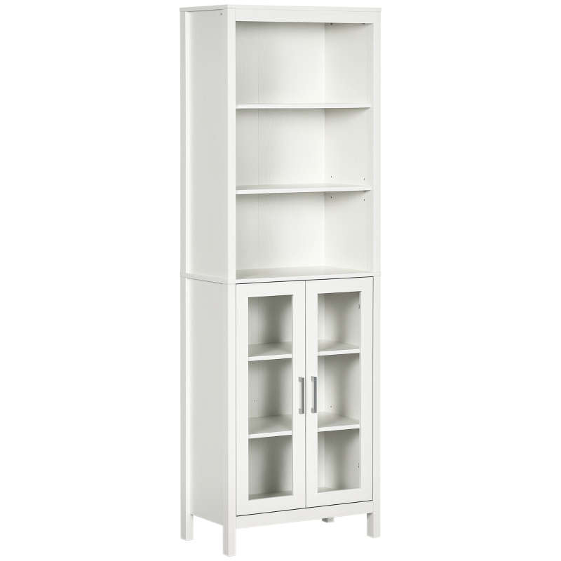 kleankin Tall Bathroom Storage Cabinet with 3 Tier Shelf, Bookcase with Glass Doors, Freestanding Linen Tower with Adjustable Shelves, Antique White