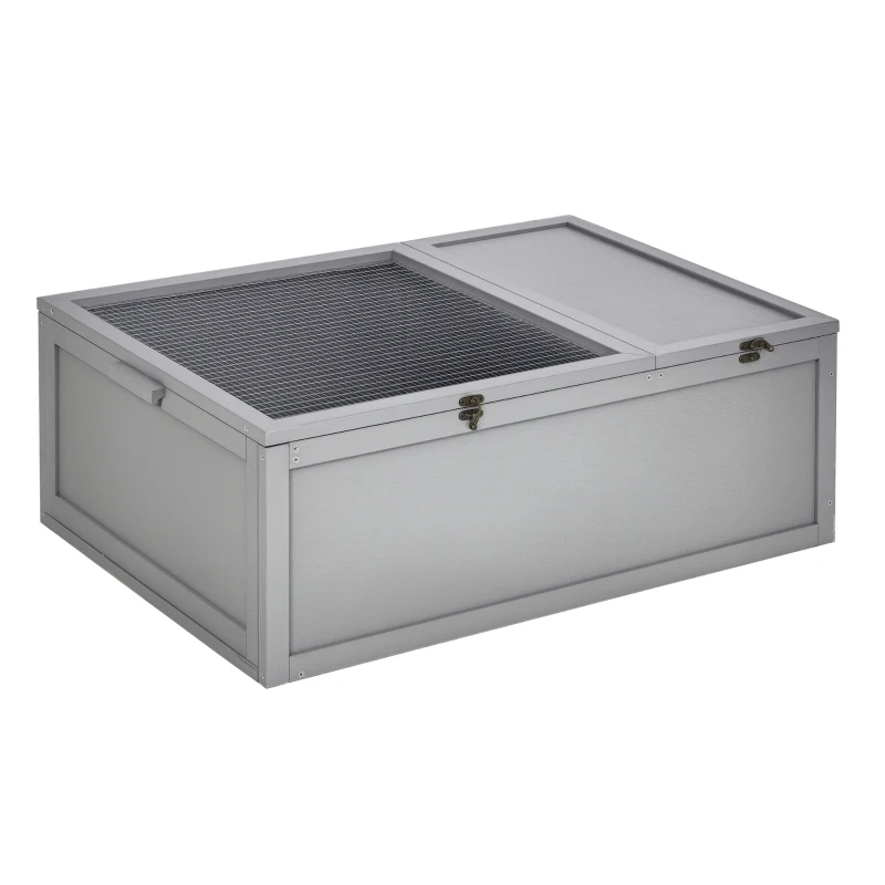 PawHut 37” Wooden Tortoise House Turtle Terrarium/ Small Reptile Enclosure with Two Room Design, Grey