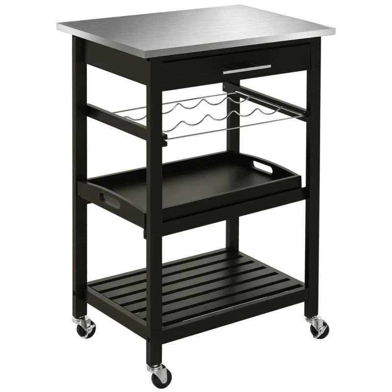 HOMCOM Room Essentials Portable Stainless Steel Top Kitchen Cart with Storage Drawer 3-Tier