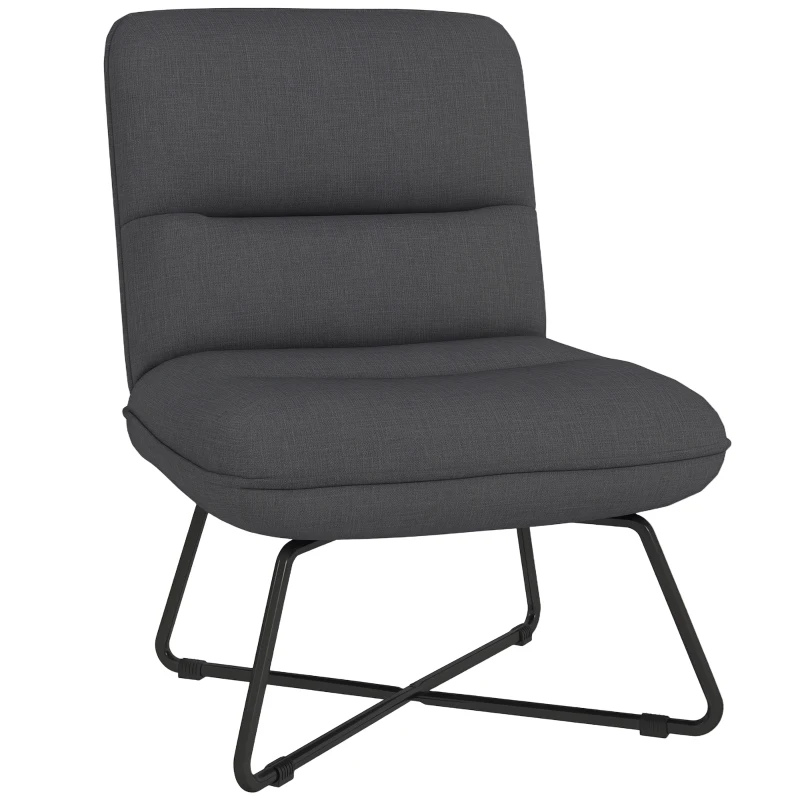HOMCOM Armless Accent Chair, Upholstered Slipper Chair for Living Room with Crossed Steel Legs, Dark Gray