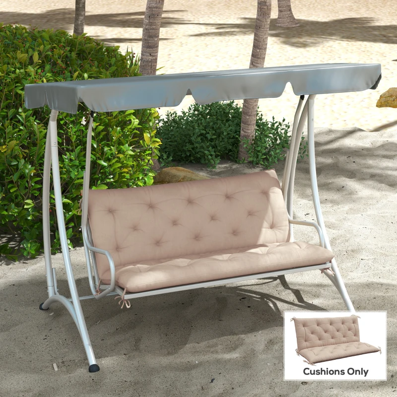 Outsunny 2 Seater Garden Bench Cushion, Thick Outdoor Non-Slip 2 Seater Soft Pad With Backrest for Garden Patio, 47" x 43" x 5", Khaki