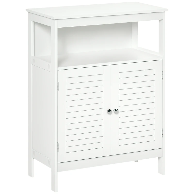 kleankin Bathroom Floor Storage Cabinet, Freestanding Bathroom Cabinet with Shutter Doors, Open Shelf and Adjustable Shelf, White