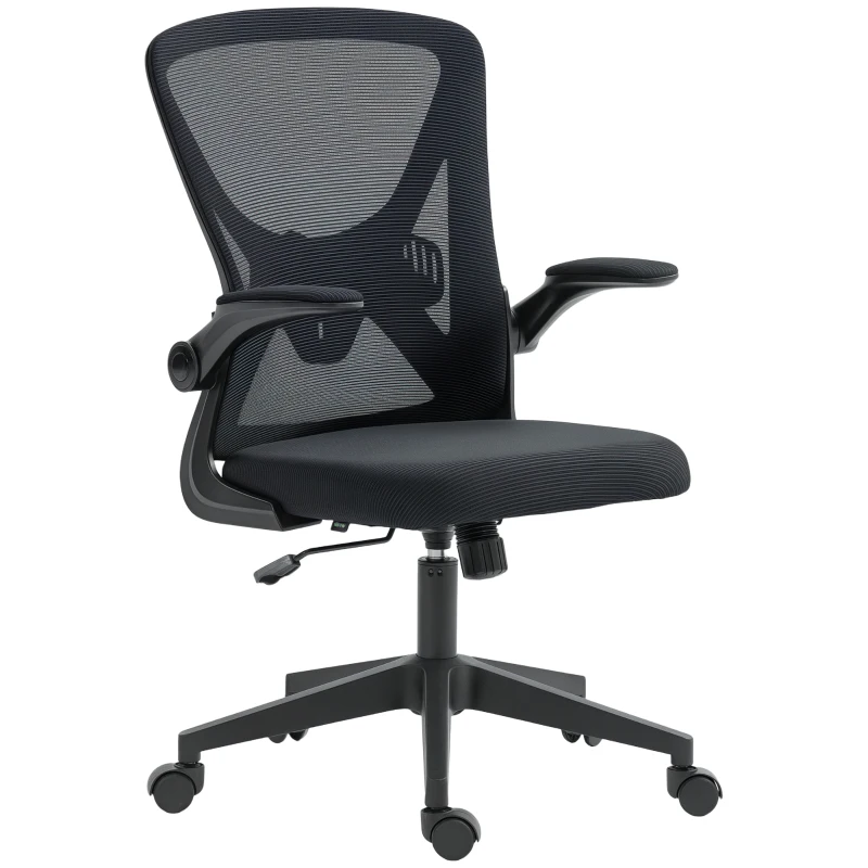 Vinsetto Mesh Office Chair, Mid-Back Computer Desk Chair with Lumbar Back Support, Adjustable Height, and Flip-Up Arms, Black