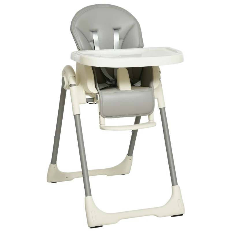 Qaba Foldable High Chair for Babies and Toddlers with Adjustable Backrest/Footrest & Removable Tray, Portable High Chair for Travel with 5-Point Harness, Convertible High Chair, Grey