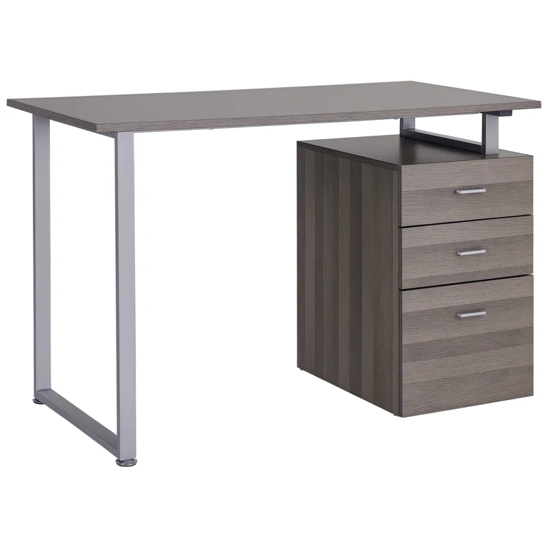 HOMCOM 47" Computer Desk Writing Table Workstation with Multi-Use Reversible File Drawers Metal Frame Home Office Furniture, Dark Wood Grain