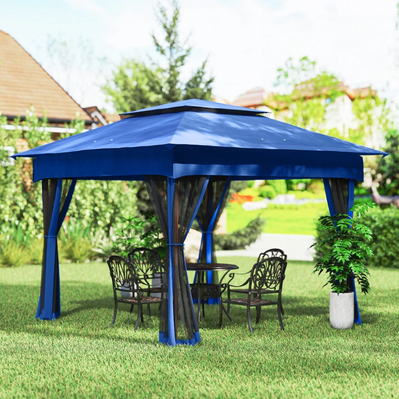 Outsunny Outdoor Patio Pop Up Canopy Gazebo Shelter with Zipper Netting, Carry Bag, 11' x 11', Blue