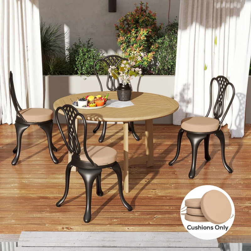 Outsunny Patio Chair Cushions Set of 4 Round Seat Cushions for Dining Bistro Chairs Machine Washable, 15" x 15" x 3", Khaki