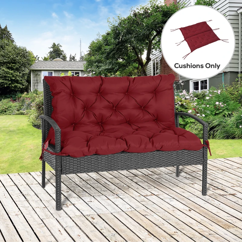 Outsunny Porch Swing Cushion Garden Bench Cushion with Backrest, Non-Slip 2-Seater Thick Pad, Swing Chair Mat Replacement for Indoor and Outdoor, 39.4" x 38.6", Wine Red