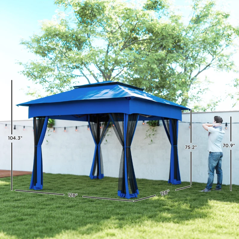 Outsunny Outdoor Patio Pop Up Canopy Gazebo Shelter with Zipper Netting, Carry Bag, 11' x 11', Blue