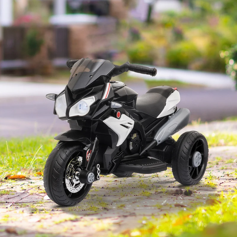 Qaba Kids Electric Motorcycle Ride-On Toy with 3 Wheels, Music, Horn, Lights, Black