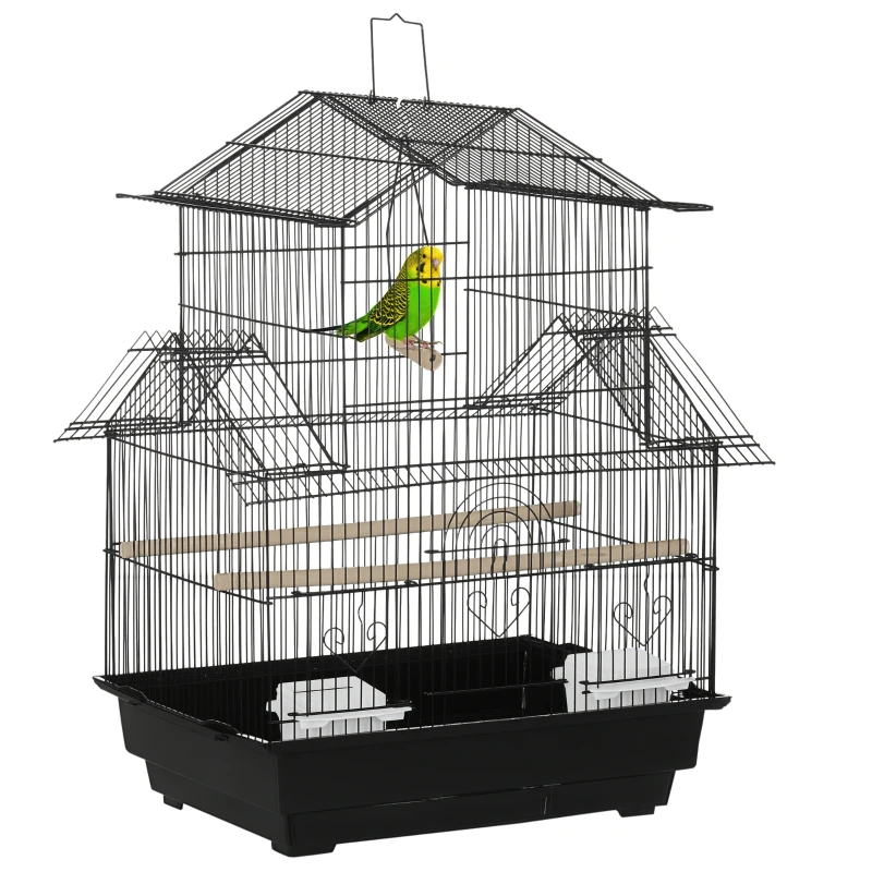 PawHut 25" Bird Cage with Perch, Swing, Food Container, Slide-out Tray, Handle, Parrot Cage for Finches, Canaries, Budgies
