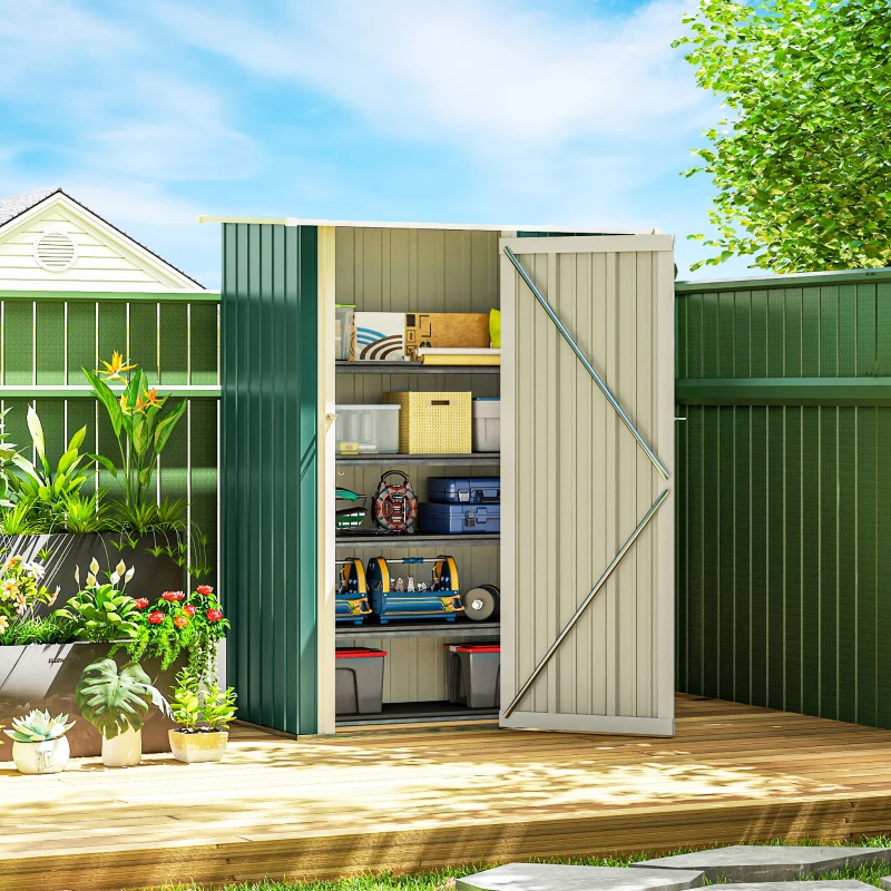 Outsunny 5 x 3ft Outdoor Storage Shed Metal Garden Shed Cabanon with Sloped Roof, Lockable Door for Tool, Green