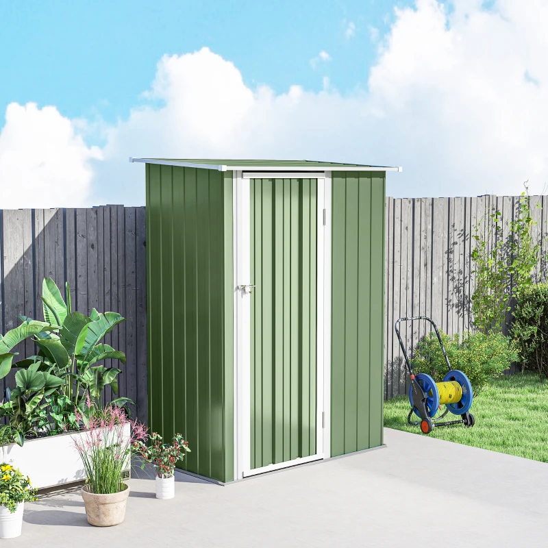 Outsunny 5 x 3ft Outdoor Storage Shed Metal Garden Shed Cabanon with Sloped Roof, Lockable Door for Tool, Light Green