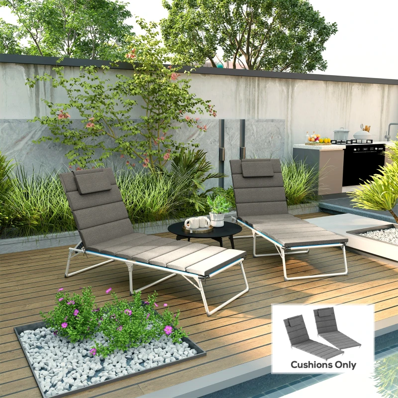 Outsunny Foldable Chaise Lounge Cushion Set of 2, Outdoor Lounge Chair Cushion Set, UPF50+ 230gsm Olefin, 80" x 26" Charcoal Gray