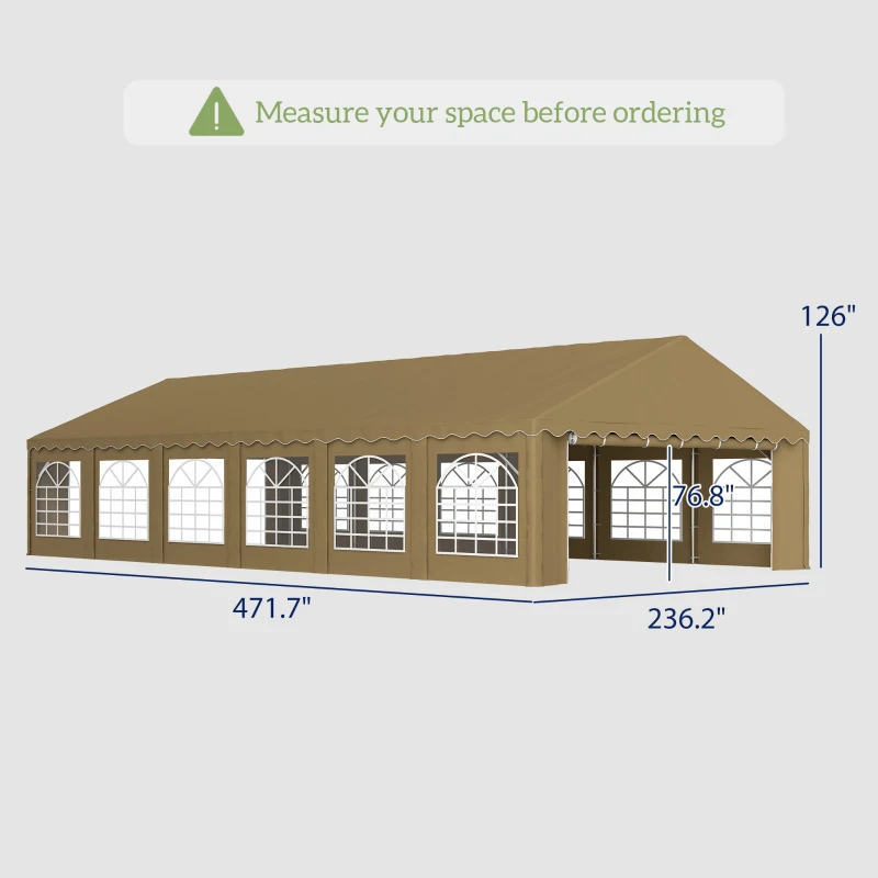 Outsunny 20' x 40' Party Tent, Outdoor Canopy Tent with Removable Sidewalls, 12 Windows for Parties, Wedding, Events, BBQ, Brown