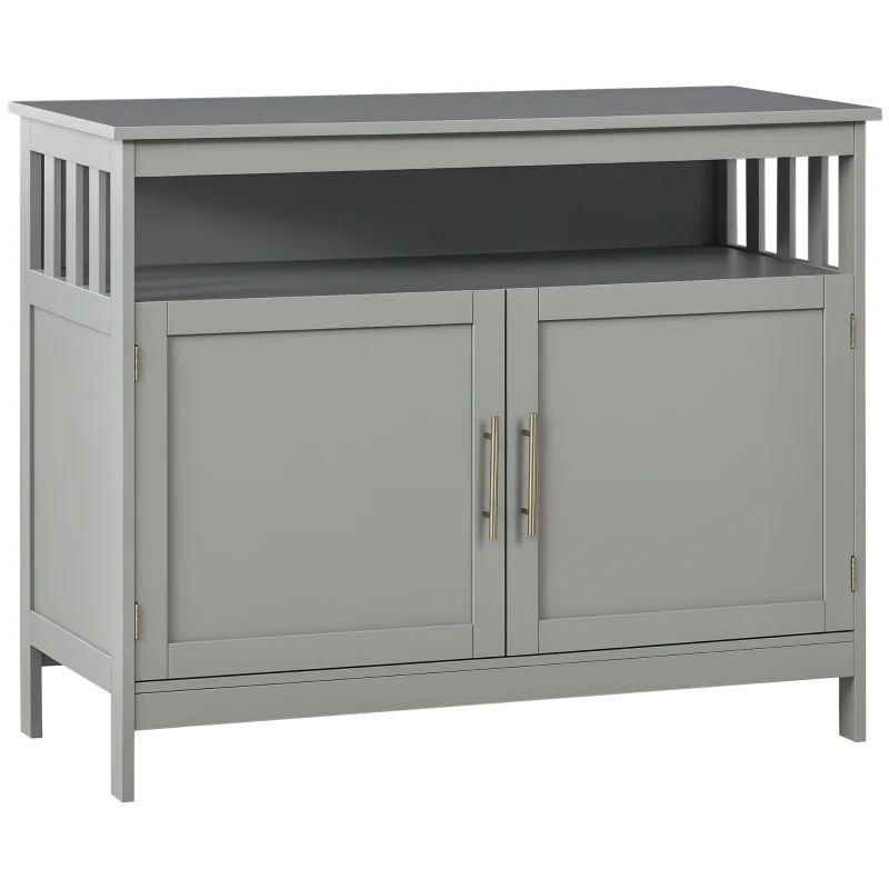 HOMCOM Kitchen Sideboard, Buffet Cabinet, Wooden Storage Console Table with 2-Level Cabinet and Open Shelf, Grey
