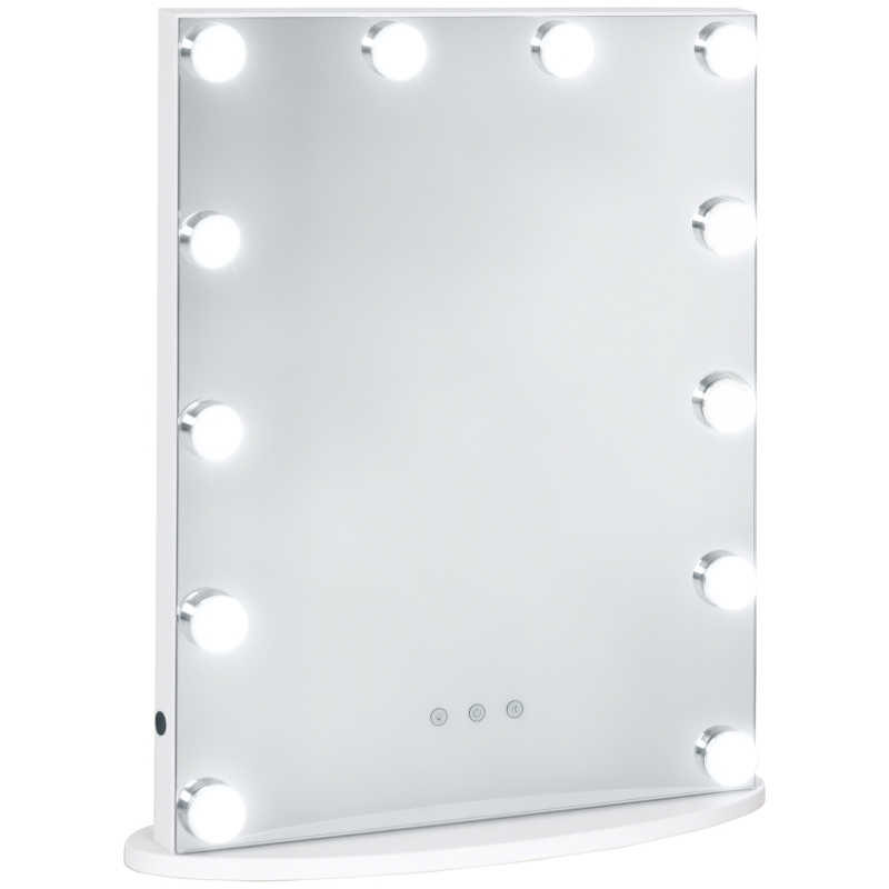HOMCOM, Hollywood Lighted Makeup Mirror with 12 Dimmable LED Bulbs, 3 Color Lighting Modes, Touch Control Design for Cosmetic Dressing Table, White
