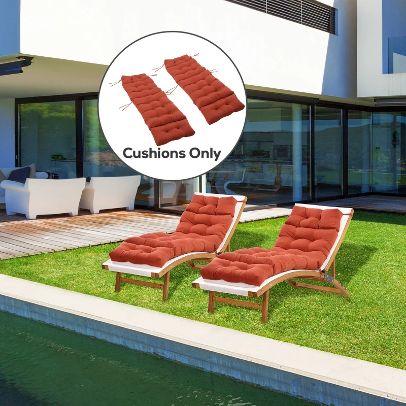 Outsunny Set of 2 Outdoor Chaise Lounge Cushions, 72" x 22" x 4.7" Patio Lounge Chair Cushions with Ties for Outdoor, Indoor, Red