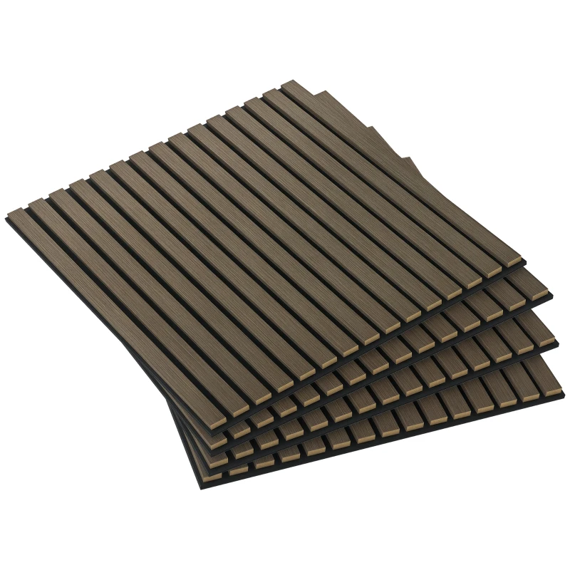 HOMCOM 24"x24" Wood Panels for Wall, 4 Pack Acoustic Panels, Sound Absorbing Slat Wall For Interior Wall Decor, Home, Brown