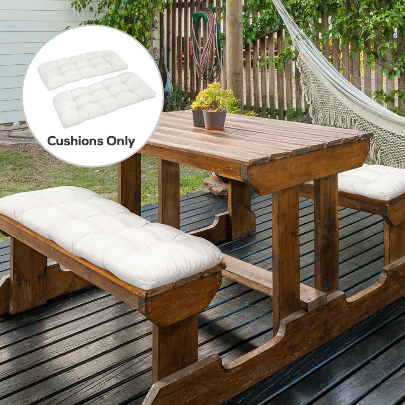 Outsunny Set of 2 Patio Bench Replacement Cushions, 2 Seater Outdoor Loveseat Cushion Seat Pad, 43" x 19" x 3", Cream White