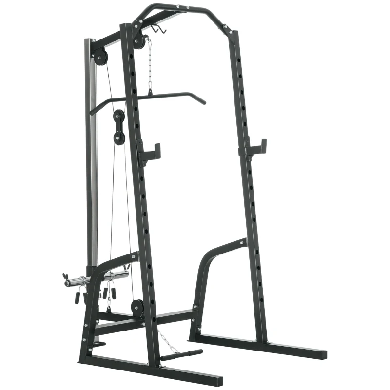 Soozier Power Cage Power Rack with 15-Level Squat Rack, Cable Pulley System, Pull up Stand and Push up Stand