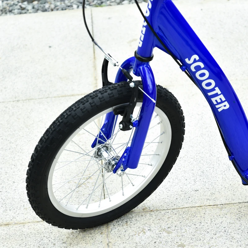 Aosom Youth Scooter Kick Scooter for Kids 5+ with Adjustable Handlebar 16" Front and 12" Rear Dual Brakes Inflatable Wheels, Blue