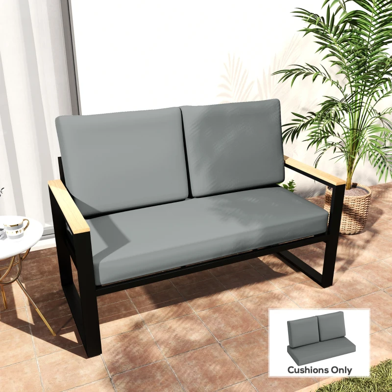 Outsunny 2 Seater 5" Thick Outdoor Seat Cushions with 7" Backrest, Loveseat Outdoor Furniture Cushions, Fade-Resistant Replacement Patio Cushions for Indoor Outdoor, Light Grey