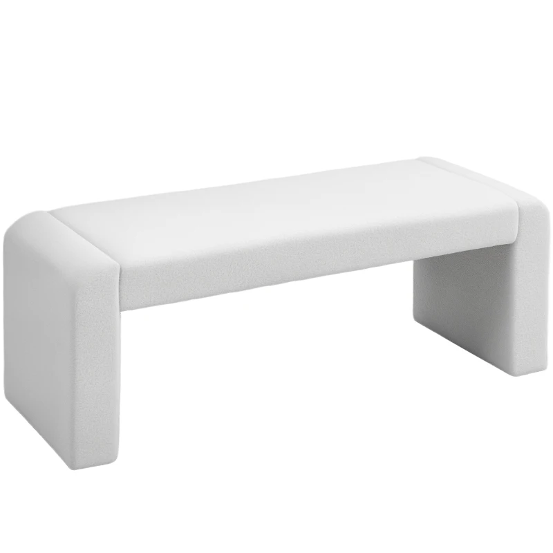 HOMCOM Upholstered Bedroom Bench, Boucle End of Bed Bench, Modern U-Shaped Entryway Bench, 47 x 18 x 18 Inches, White