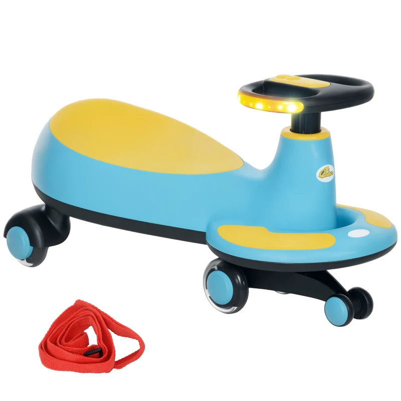 Qaba Kids Wiggle Car w/ Parent Traction Rope, Music, Light, Blue