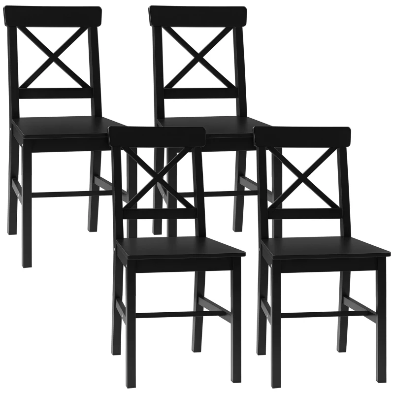 HOMCOM Wooden Dining Chairs Set of 4, Kitchen Chairs with Cross Back, Solid Structure for Living Room and Dining Room, Black