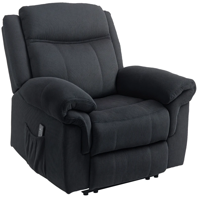 HOMCOM Manual Recliner Chair with Vibration Massage, Side Pockets, Corduroy Reclining Chair for Living Room, Black