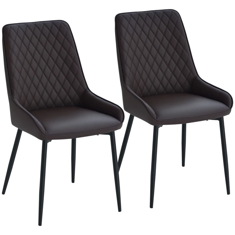 HOMCOM Upholstered Kitchen Chairs, Modern Dining Chairs Set of 2 with Diamond Tufting and Steel Legs for Dining Room, Dark Brown