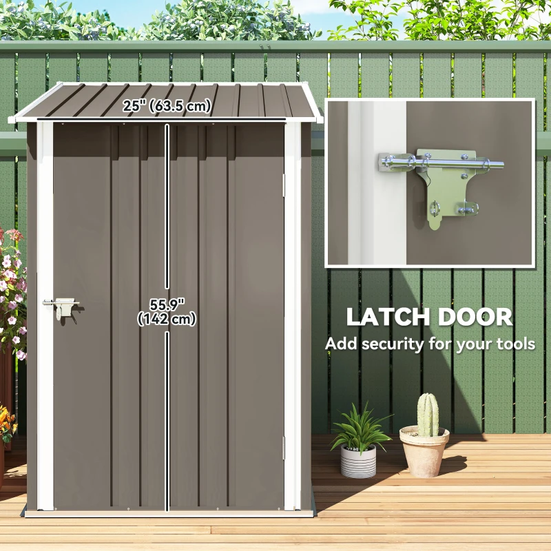 Outsunny 3.3' x 3.4' Lean-to Outdoor Garden Storage Shed, Galvanized Steel with Lockable Door for Patio Brown and White