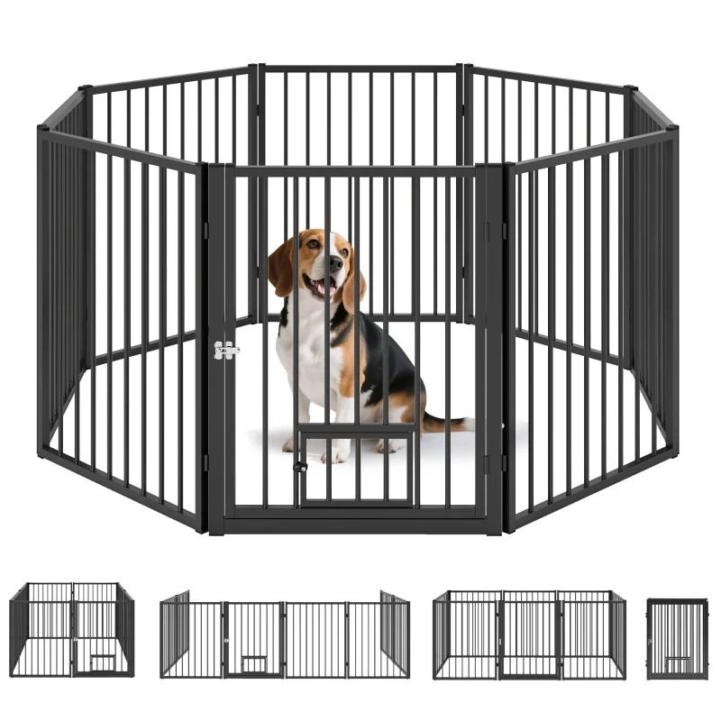 PawHut 8 Panels Dog Playpen, Foldable Portable Pet Playpen with Door, for Small & Medium Dogs, 30"H