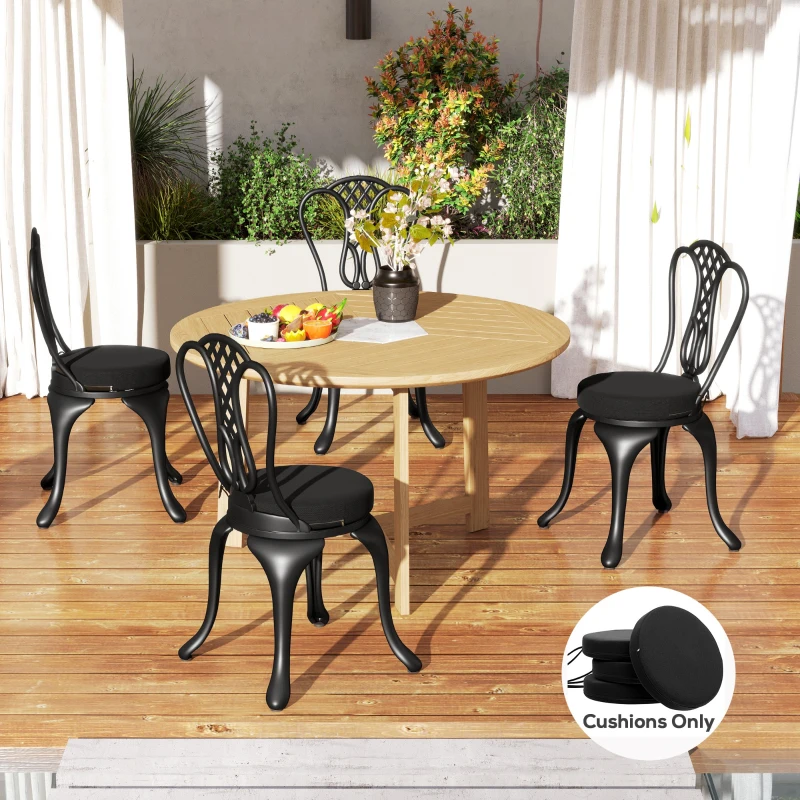Outsunny Patio Chair Cushions Set of 4 Round Seat Cushions for Dining Bistro Chairs Machine Washable, 15" x 15" x 3", Black