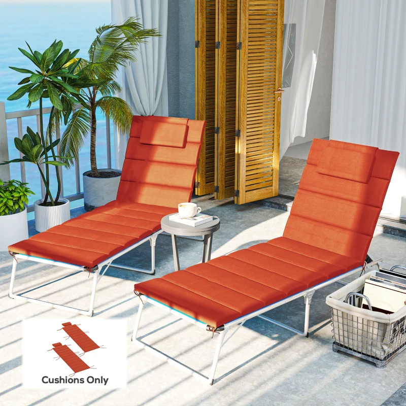 Outsunny 2PCs Patio Chaise Lounge Cushions, Foldable Lounge Chair Cushion, UPF50+ 230gsm Olefin, 80" x 26", Wine Red