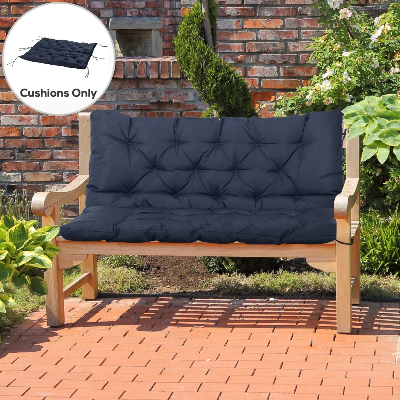 Outsunny 2 Seater Garden Bench Cushion, Thick Outdoor Non-Slip 2 Seater Soft Pad With Backrest for Garden Patio, 52" x 43" x 4", Navy Blue