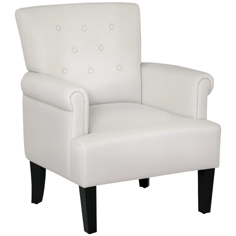HOMCOM Armchair, Fabric Accent Chair, Modern Living Room Chair with Wood Legs and Rolled Arms for Bedroom, Cream White