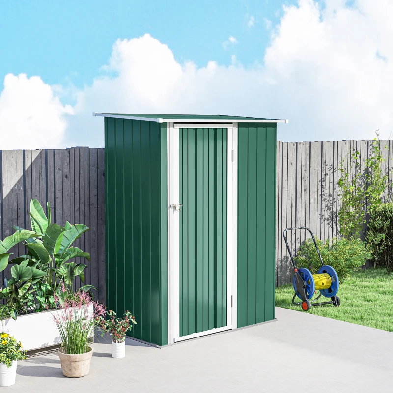 Outsunny 5 x 3ft Outdoor Storage Shed Metal Garden Shed Cabanon with Sloped Roof, Lockable Door for Tool, Green