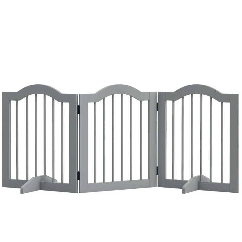 PawHut 24" Freestanding Pet Gate For Dogs with 2 Support Feet, Light Grey