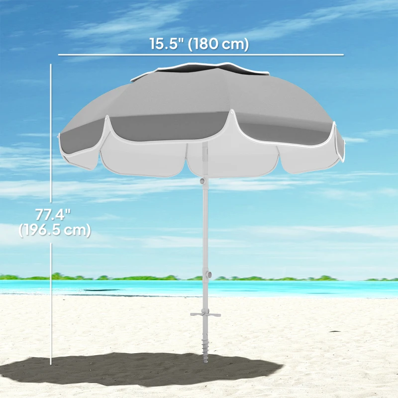 Outsunny 6 ft Beach Umbrella Portable with Sand Anchor, Carry Bag, Adjustable Height & Tilt, UPF50+ UV Protection, Grey