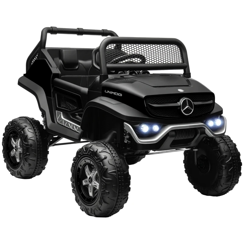 Aosom Licensed Mercedes-Benz Unimog 12V Kids Ride on Truck with Remote Control, Battery Powered Electric Car with Spring Suspension, LED Light, Horn, Music, Black
