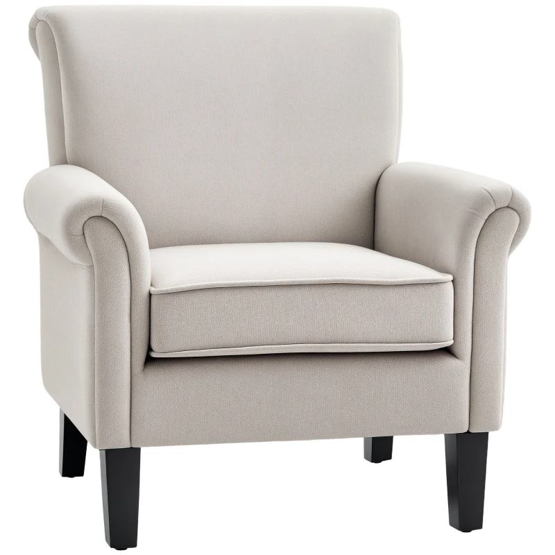 HOMCOM Upholstered Accent Chair, Single Armchair with Soft Velvet Touch Fabric, Rolled Armrest, Grey