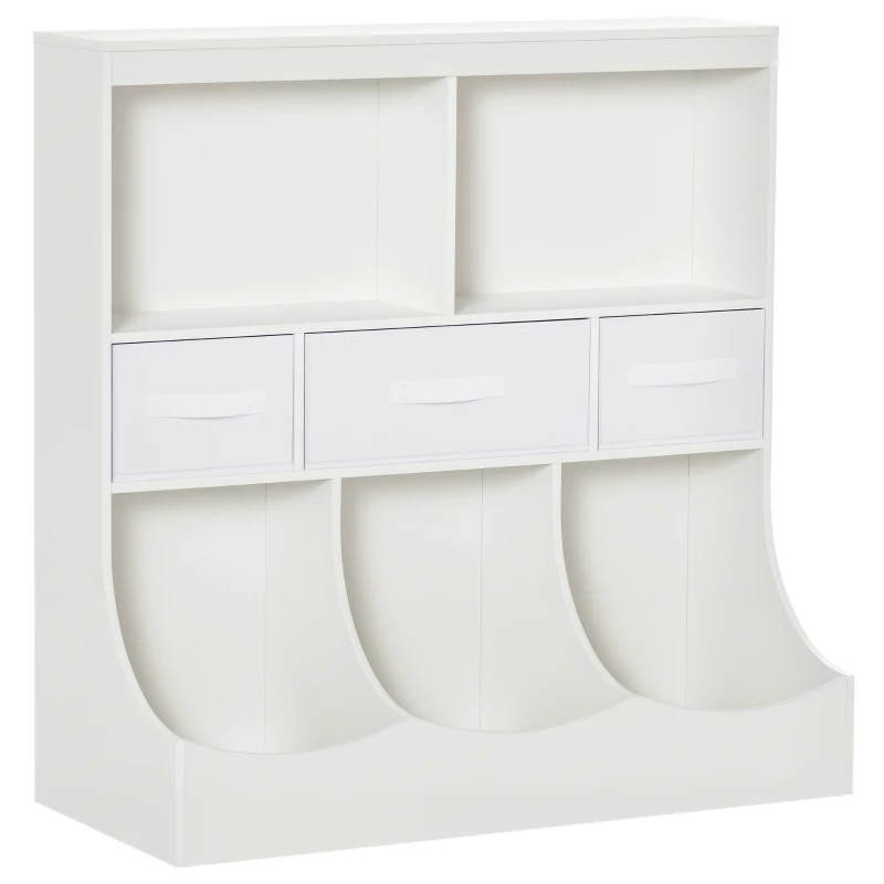 HOMCOM Kids Bookcase, Toy Storage Organizer Cabinet, Children Display Bookshelf with Drawers for Toys, Clothes, Books, White