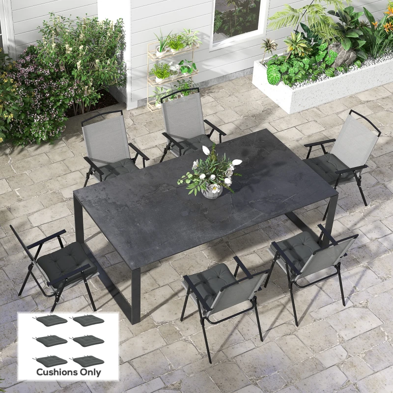 Outsunny 6-Piece Seat Cushion Replacement, Outdoor Patio Chair Cushions Set with Ties, Button Tufted, Charcoal Grey